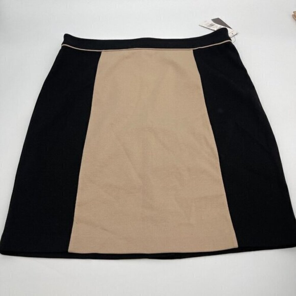 Dana Buchman Skirt 14 Womens Business Casual Knit Stretch Slit Black Beige New